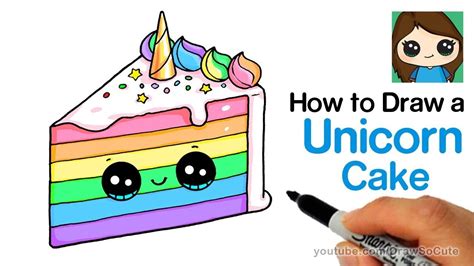 How to Draw a Unicorn Rainbow Cake Slice Easy and Cute | Cake drawing, Rainbow unicorn cake ...