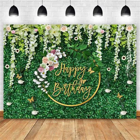 Buy Sensfun Happy Birthday Backdrop Green Grass and Flowers Wreath Photography Background Women ...