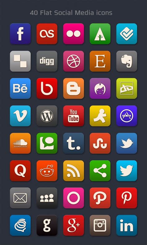 40 Free Flat Social Media Icons (PNGs & Psd File)