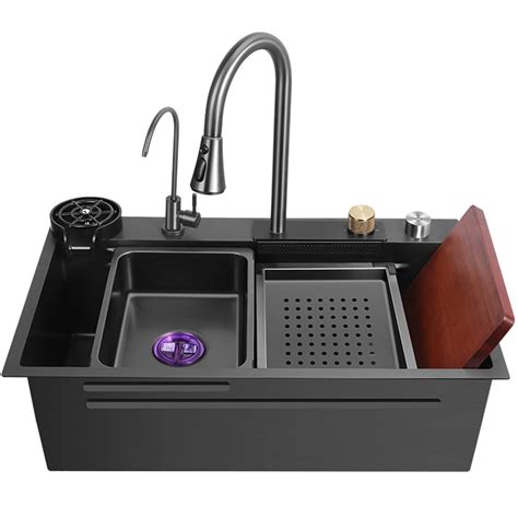 Kitchen Sink,New Stainless Steel Waterfall Sink ,Drop in Single Bowl Workstation Sink,with Cup ...