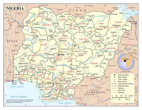 Large political and administrative map of Nigeria with roads, railroads ...