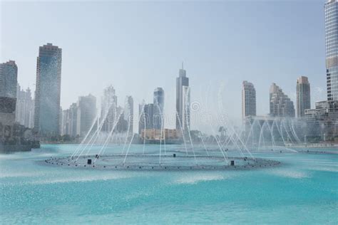 The Dancing Fountains Downtown and in a Man-made Lake in Dubai Stock ...