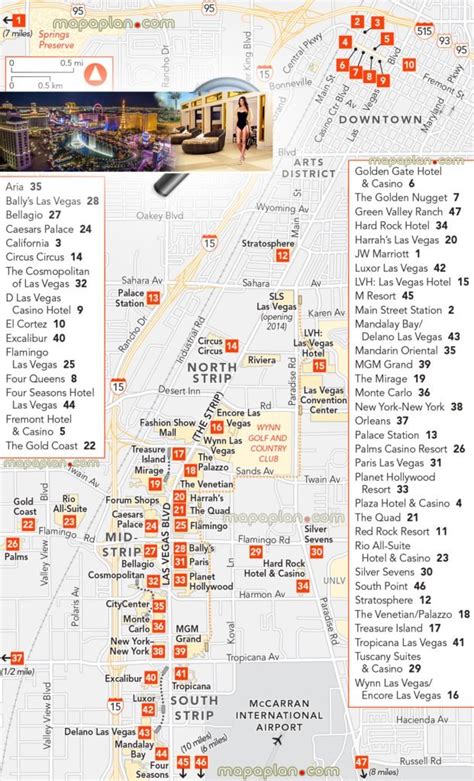 4 Las Vegas Strip Map of #1 Attractions - Hotels - Monorail Maps