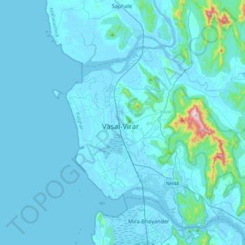 Vasai-Virar topographic map, elevation, relief