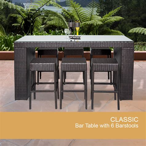 7 Piece Wicker Bar Table Set w/ Barstools