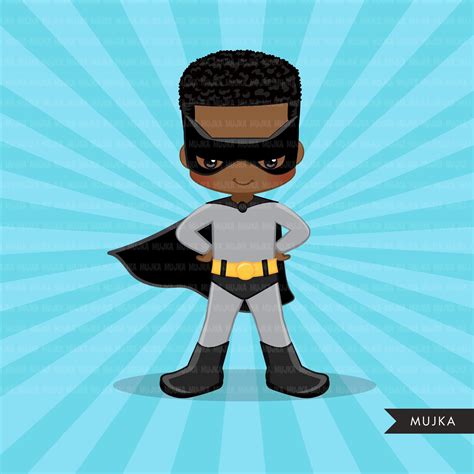 Black Superhero boys Clipart splash background & cute characters ...