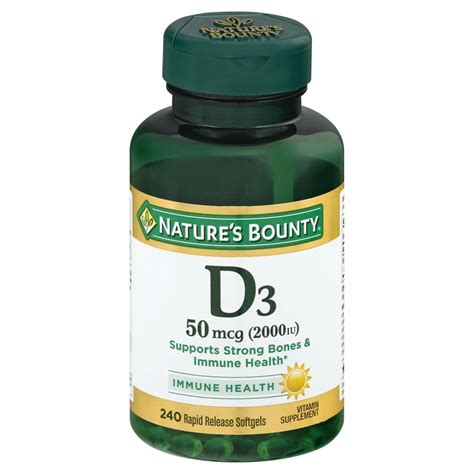 Nature's Bounty Vitamin D3 50 mcg (2000 IU) Softgels - Shop Vitamins A ...