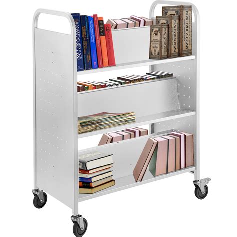 Book Cart Library Cart 200lb with Double Sided W-Shaped Sloped Shelves ...