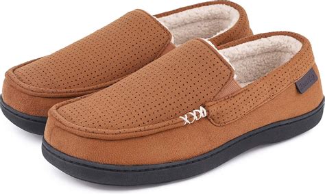 Amazon.com | Men's Comfy Suede Memory Foam Moccasin Slippers Warm Sherpa Lining House Shoes with ...