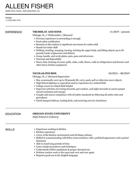 Steward Resume Sample