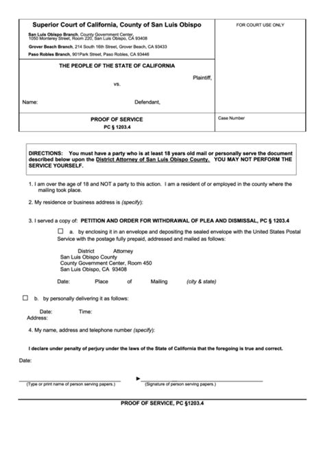 Fillable Proof Of Service California Superior Court Forms printable pdf download