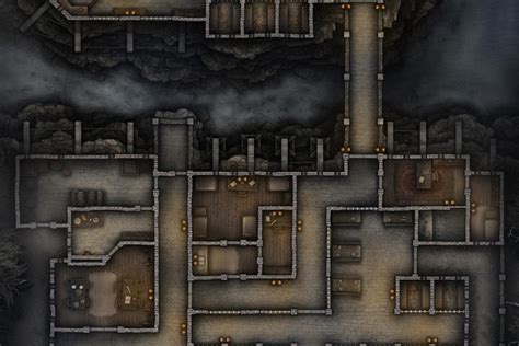 Free TTRPG Battlemap – Shadowy Ravensfall Prison • Seafoot Games