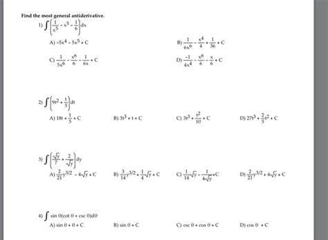 Solved: Find The Most General Antiderivative. Integral (1/... | Chegg.com