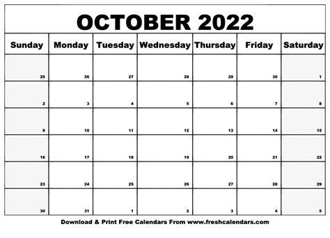 October 2022 Calendar Template | Calendar Template Printable