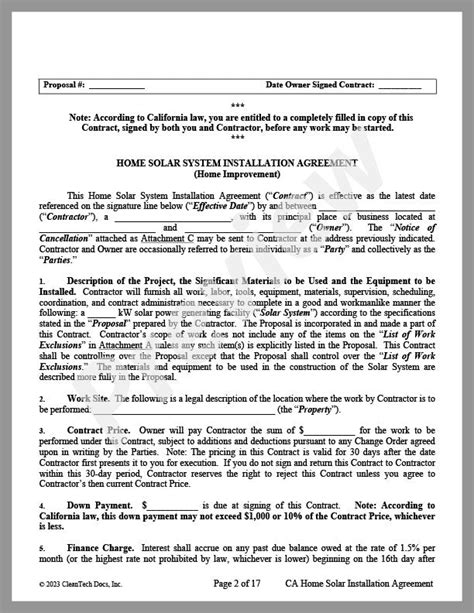 Residential Solar System Installation Agreement (CA) - Renewable energy legal forms from ...