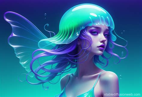 Jellyfish Girl in Blue-Green Gradient | Stable Diffusion Online