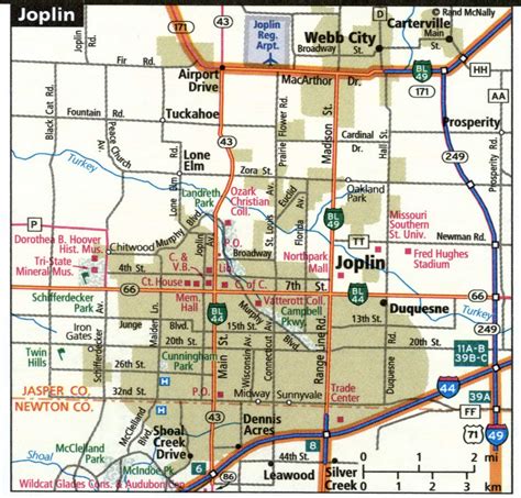 Joplin city road map for truck drivers toll and free highways map - usa