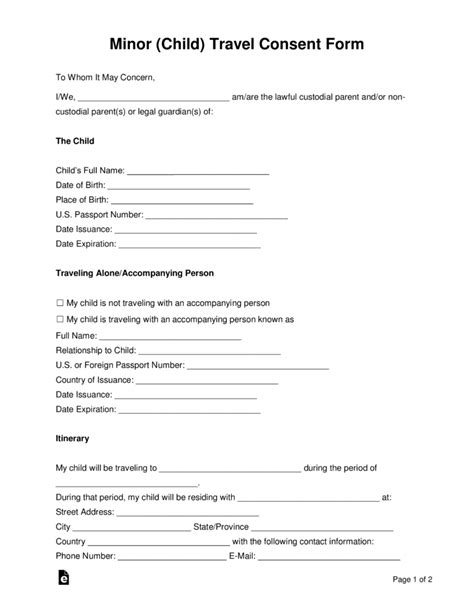 Child Travel Consent Form Template | Qualads