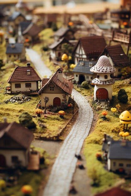 Premium AI Image | a close up of a miniature village on the surface of a mushroom with tiny ...