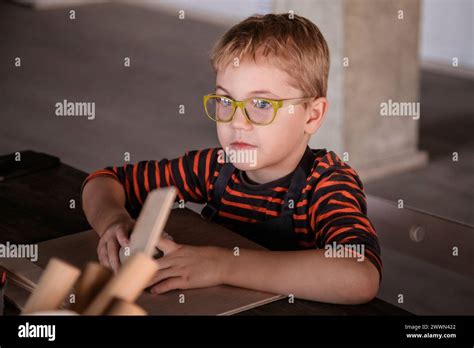 Handmade Ceramics: Special 5-Year-Old Boy with Glasses at Work Stock ...