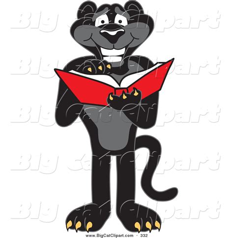 Big Cat Cartoon Vector Clipart of a Happy Black Jaguar Mascot Character Reading on White by ...