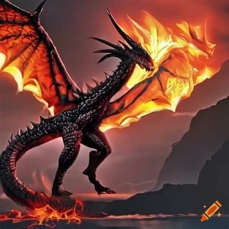 Artwork of a visually stunning dark fire dragon on Craiyon