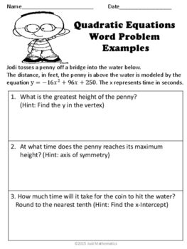 Quadratic Equations (Word Problems) by Math Club | TpT