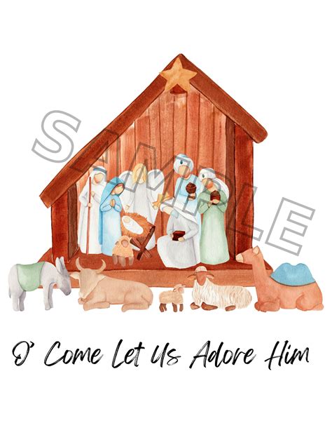 Nativity Scene Print O Come Let Us Adore Him Christmas - Etsy