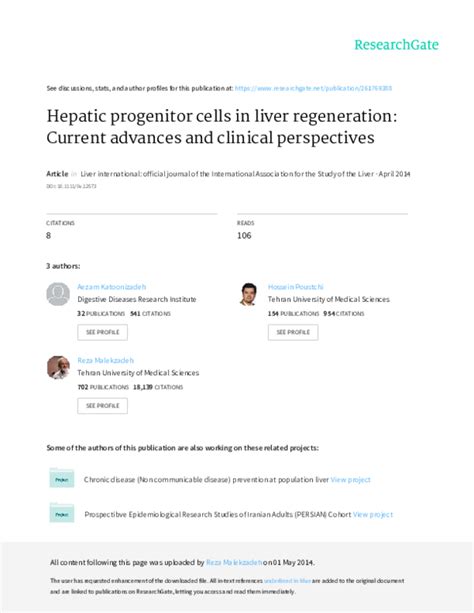 (PDF) Hepatic progenitor cells in liver regeneration: current advances ...