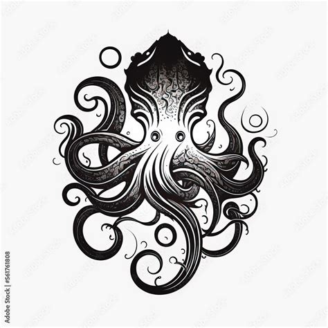 octopus tattoo sketch on white background. black ink and geometry. kraken mythological animal ...