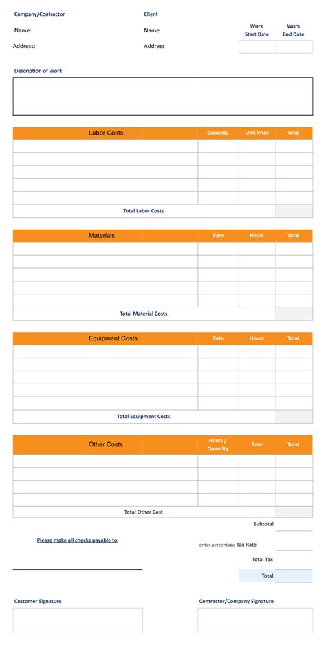 Estimate Templates Blank Downloadable - 10 Free PDF Printables | Printablee