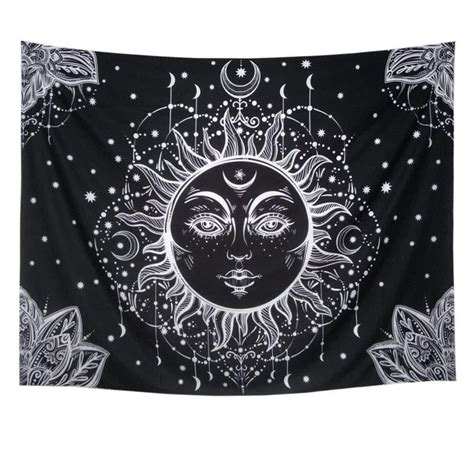 Black and White Sun and Moon Tapestry Sun And Moon Tapestry, Star Tapestry, Mandala Tapestry ...