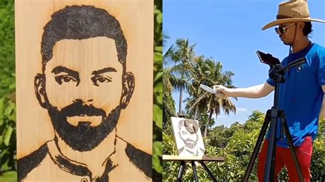 Man draws Kohli’s portrait on wood using magnifying glass | Trending - Hindustan Times