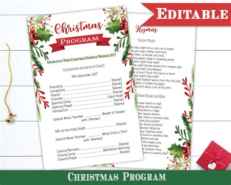 Christmas Program Template Editable PDF, Christmas Dinner Program, Printable, Instant Download ...