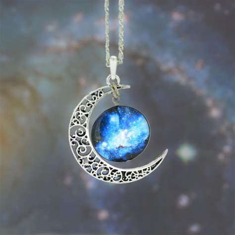 Galaxy Necklace,Silver Moon Pendant Necklace,Moon Necklace,Charm ...