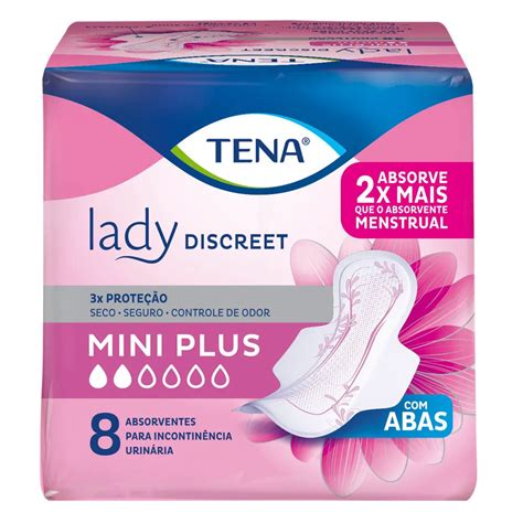 Absorvente Geriatrico Tena Lady Discreet Mini Plus com Abas 8 Unidades ...