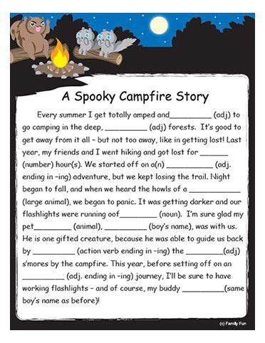 A+Spooky+Story+Campfire+Mad+Libs+Printable | Indoor camping, Campfire stories, Camping printables