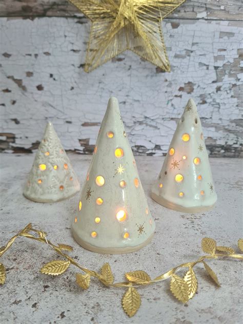 Ceramic Christmas Tree Tea Light Lanterns - Etsy