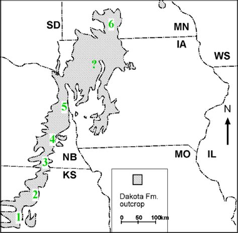 Plant megafossil localities and regional outcrop of the Dakota ...