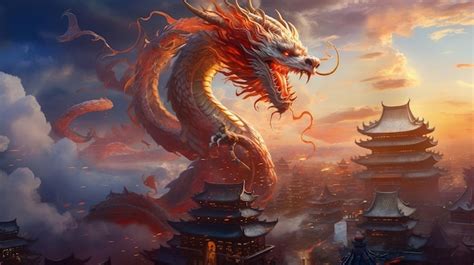 Wallpaper of a Chinese dragon in the clouds | Premium AI-generated image