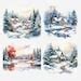 Watercolor Snowy Winter Scenes Clipart Christmas Scene Clipart Mountain ...