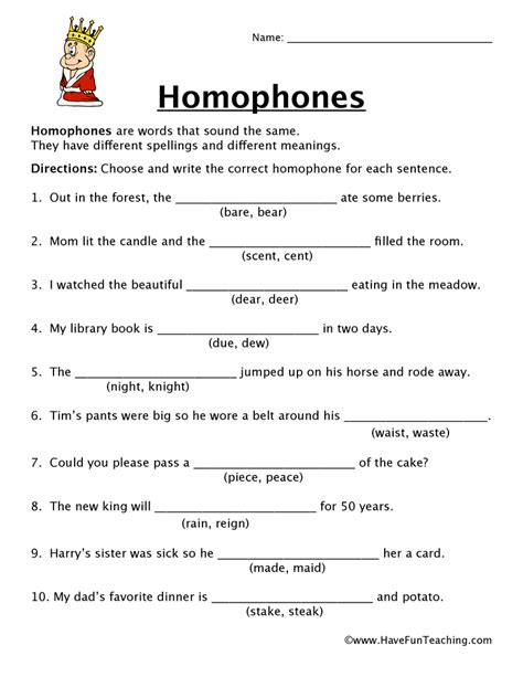 Homophones Fill in the Blank Worksheet - Have Fun Teaching