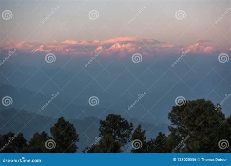 The Himalayas at Sunset from Nagarkot in Nepal Stock Photo - Image of ...