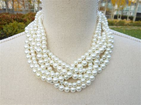 Chunky Pearl Necklace Pearl Statement Necklace Ivory Pearl