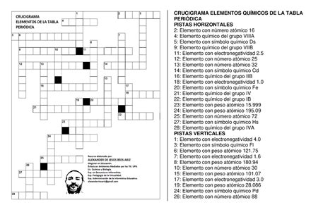 Crucigrama Elementos DE LA Tabla Periódica - CRUCIGRAMA ELEMENTOS QUÍMICOS DE LA TABLA PERIÓDICA ...