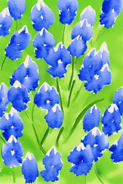 Watercolor Bluebonnet on Green Background · Creative Fabrica