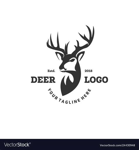 Hunting Club Logo Template. Deer Head and Horns Silhouette Isolated On ...