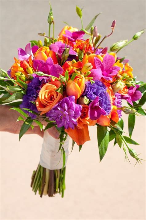 purple bright wedding bouquet | Bright bridal bouquet in purple and orange by @Jim Campbe ...