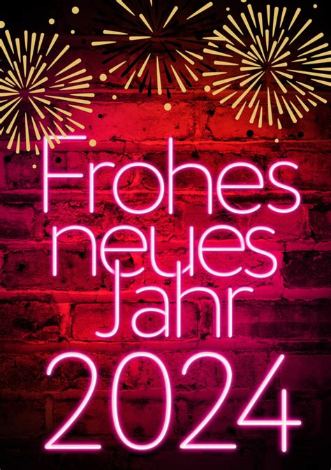 Gruppen-Glückwunschkarte zu Silvester “Frohes neues Jahr 2024” im Neon-Optik – Ocardoo