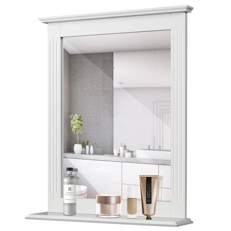 Topbuy Square Vanity Makeup Mirror Bathroom Wall Mirror w/ Holding Shelf White - Walmart.com ...